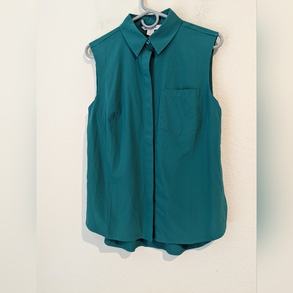 Athleta Emerald Green Teal Sleeveless Collared Button-Up Everlasting Tank Office - Picture 6 of 12